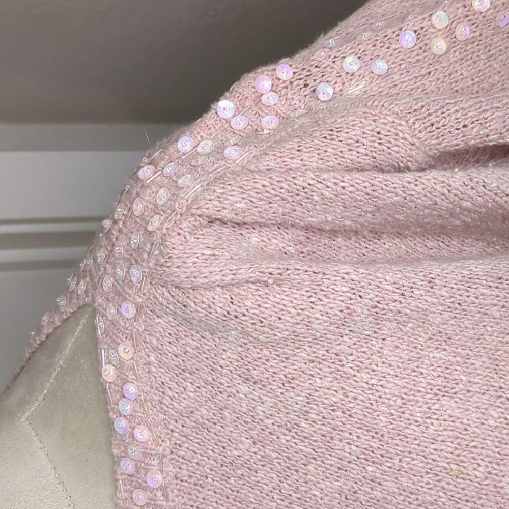 Vintage 80s Relin of San Francisco Pink Silk Sweater Sequin Boat Neck SZ M - Picture 5 of 12